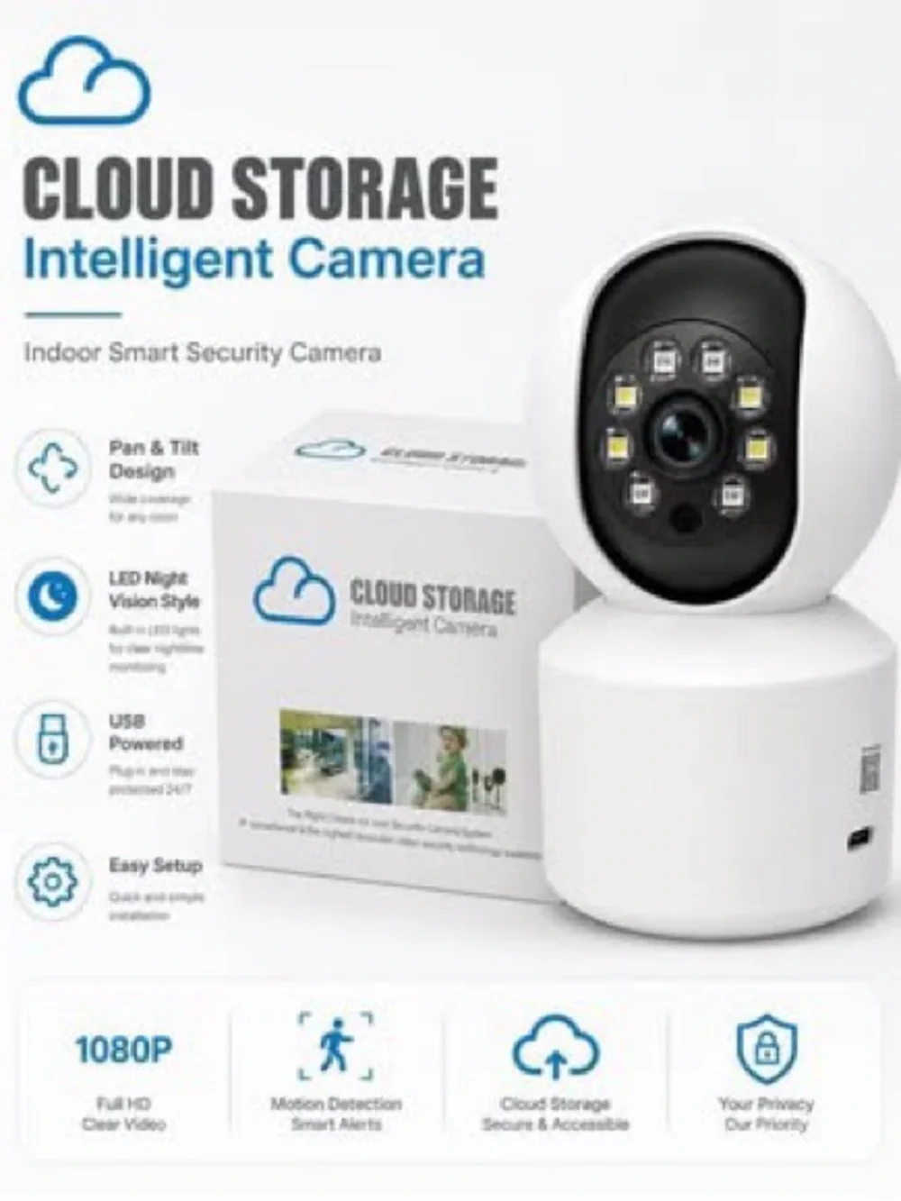 Cloud Storage Intelligent Camera 1080P Indoor Security Camera w/Motion Detection